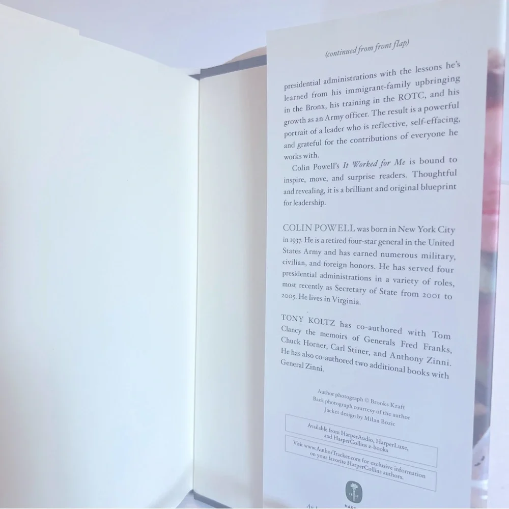 New Autographed Book-“It Worked for Me in Life and Leadership” by Colin Powell.